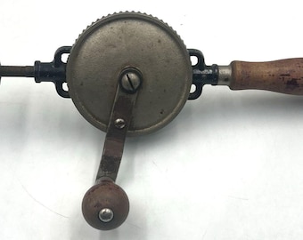 Hand Drill Stanley No 624A, Eggbeater Drill with Jacobs Chuck, Wood Handle Manual Drill, Vintage 40s Woodworking Tools, Made in USA