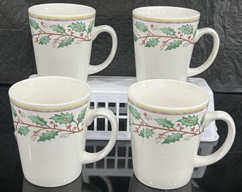 4 Gibson Holiday Harmony Christmas Charm Delight Coffee Mug Cup 8oz Yellow Band