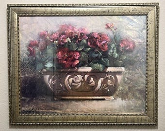 Paul Mathenia Linda's Geraniums Lithograph Art Print Framed Still Life 32 x 27"