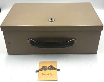 Rockaway Metal Cash Box with 2 Keys, Tan Steel Security Lock Chest, Inwood NY Industrial Office Storage, Americana Document Safe