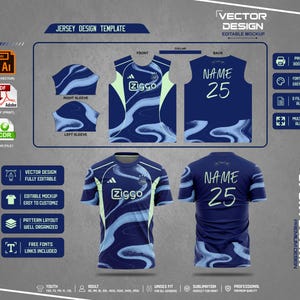 Fußballtrikot-Mockup-Vorlage, bearbeitbares Vektor-Tech-Paket (AI, PDF, SVG)