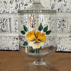 Vintage Glass Pedestal Candy Dish with Lid