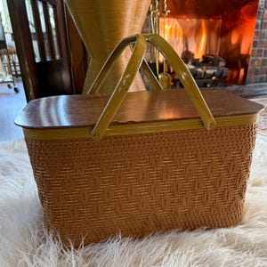 Vintage Wooden Picnic Basket - Etsy