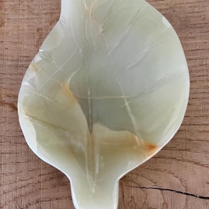 Green Onyx Leaf Shaped Spoon Rest/ Trinket Dish