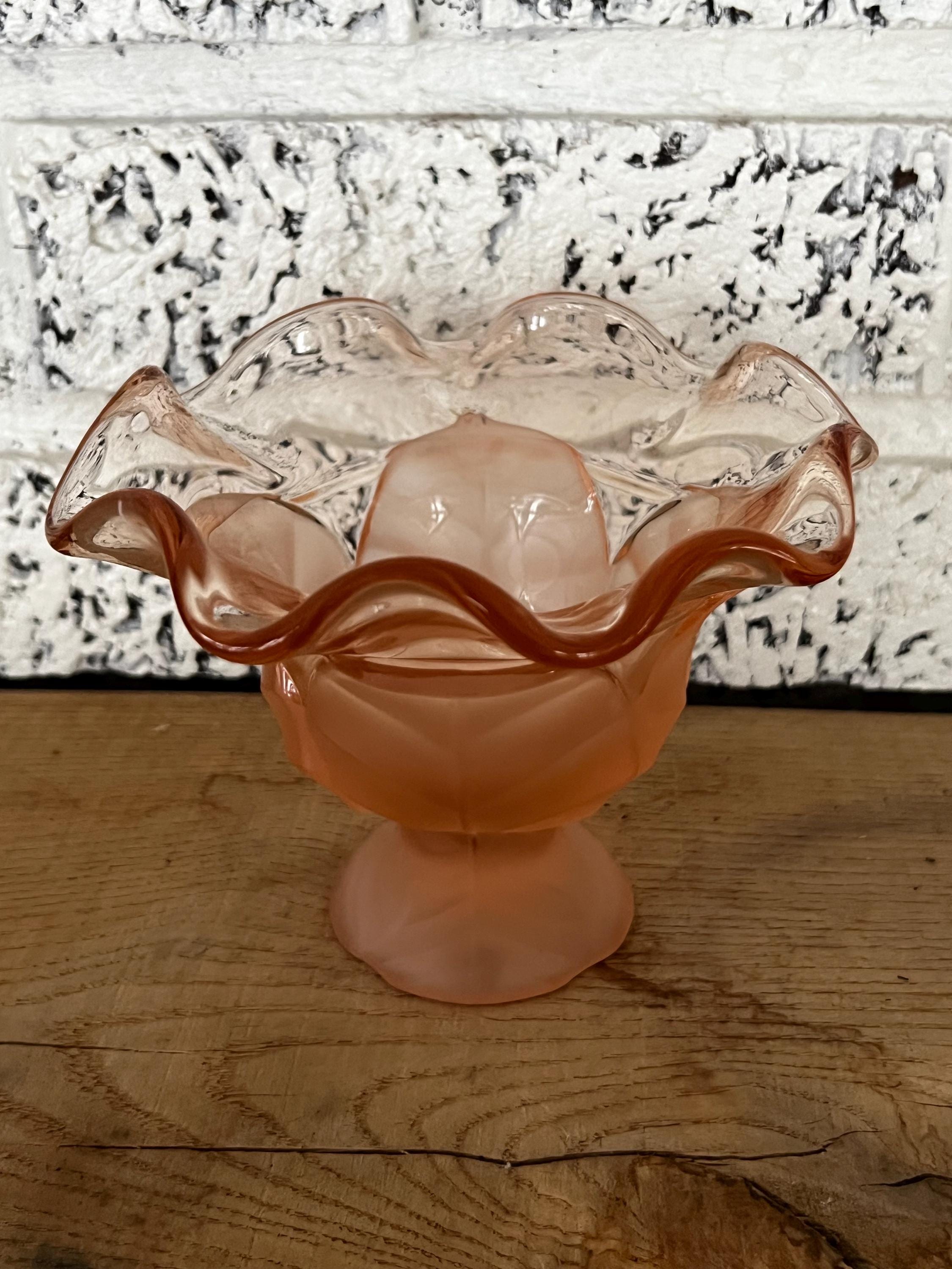 Pink Ruffle Rim Viking Glass Epic Leaf Satin Pink Ruffled Rim Candy Dish - Etsy