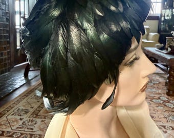 Vintage 1950’s Feather Fascinator Hat Made In Italy
