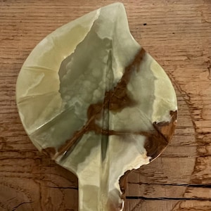 Green Onyx Leaf Shaped Spoon Rest/ Trinket Dish