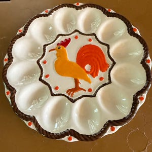 Vintage Americana Ceramic Rooster Deviled Egg Tray Platter