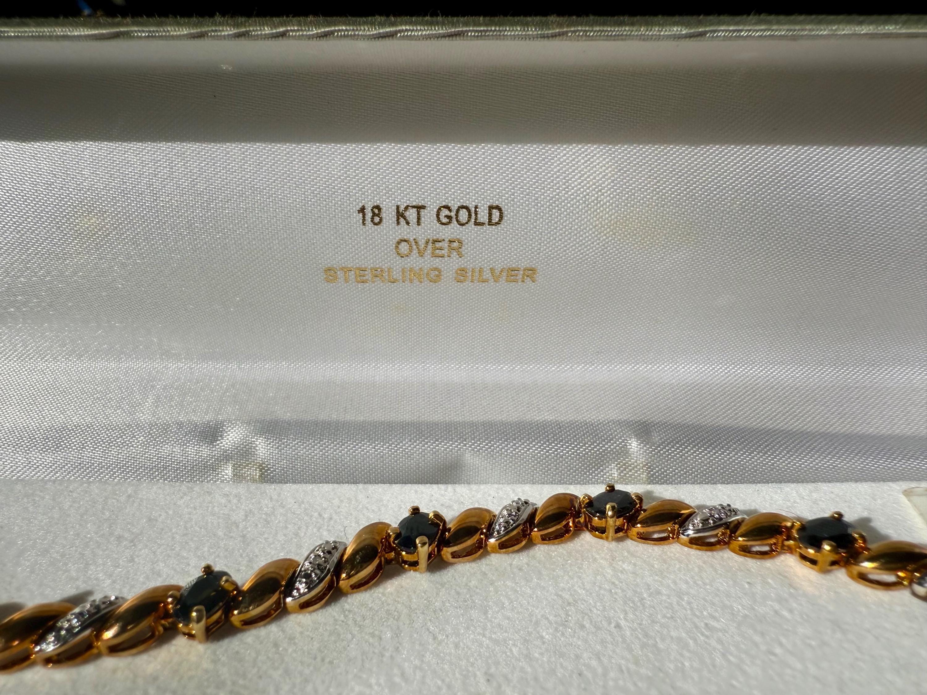 Vintage Sapphire and Diamond Bracelet 18k over Sterling NWT