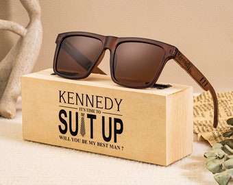Gafas de sol de madera personalizadas, regalos de padrinos, propuesta de padrinos, gafas de sol de madera unisex grabadas a medida, regalo para hombres, gafas de sol de padrinos