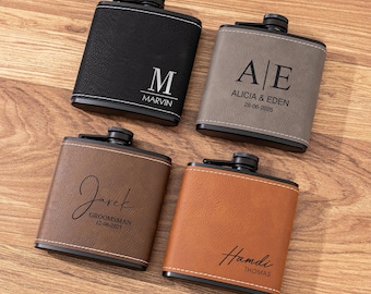 Personalized Leather Flask for Men, Groomsmen Gifts, Best Man Gifts, Leather Hip Flask, Custom Engraved Flask for Groomsmen, Wedding Flask