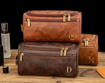 Gepersonaliseerde leren toilettas voor heren, cadeaus bruidsjonkers, Dopp Kit leren herenaccessoire, jubileumcadeau voor hem, kerstcadeau voor mannen