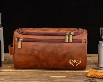 Gepersonaliseerde leren toilettas voor heren, cadeaus bruidsjonkers, Dopp Kit leren herenaccessoire, jubileumcadeau voor hem, kerstcadeau voor mannen