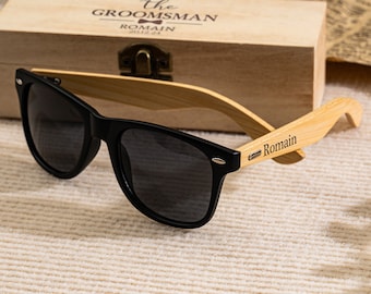 Gafas de sol de madera personalizadas con caja, gafas de sol de padrinos, regalos de padrinos, juego de regalos de padrinos, propuesta de padrinos, regalo para padrinos