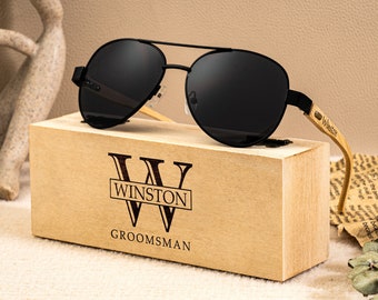 Custom Engraved Wooden Sunglasses, Personalized Groomsmen Gift Set, Trendy Best Man Proposal Idea, Unique Gift for Men