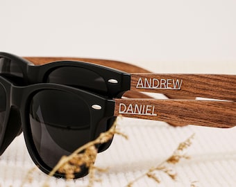 Personalized Wood Sunglasses with Name Inlay, Custom Metal Name Inlay Sunglasses, Groomsman Sunglasses, Groomsmen Gifts, Gift for Groomsman