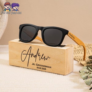 Occhiali da sole personalizzati per portatore di anelli, occhiali da sole per ragazze di fiori per bambini, regalo per testimoni dello sposo junior, occhiali da sole per paggetti, regalo di sicurezza per anelli per portatori di anelli