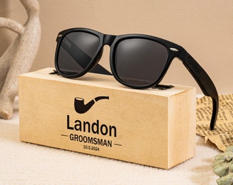 Gafas de sol personalizadas de madera de ébano, gafas de sol de madera grabadas, gafas de sol de padrino, regalos de padrino, regalo de boda para padrino, padrino