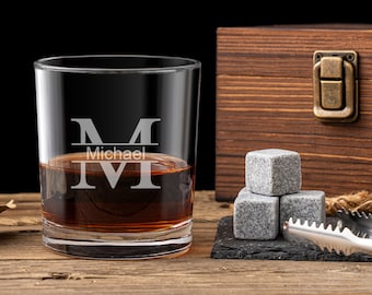 Personalized Whiskey Glass Set, Custom Whiskey Glass, Barware Gift Set for Whiskey Lovers, Groomsmen Gifts, Gifts for Dad, Gifts for Him