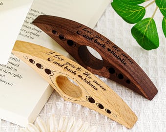 Gepersonaliseerde houten boekpaginahouder, houten paginaspreider, aangepaste duimboekpaginahouder, verjaardagscadeau voor haar, cadeau boekenliefhebber