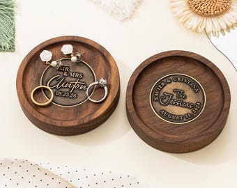 Custom Brass Inlay Wood Ring Dish, Gift for Her, Engagement Ring Holder, Wedding Ring Dish, Wedding Gift, Newlywed Gifts, Anniversary Gifts