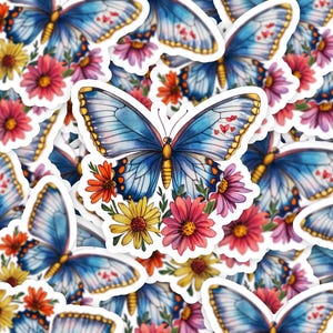 Butterfly with Flowers Sticker, Butterfly Sticker, Flower Sticker