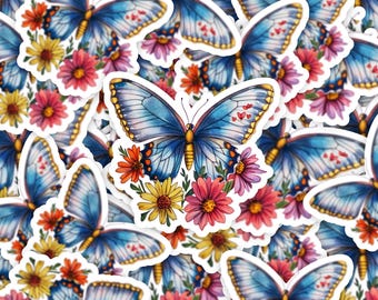 Autocollant papillon avec fleurs, Autocollant papillon, Autocollant fleur