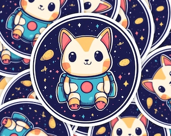 Niedlicher Weltraumkatzenaufkleber, niedlicher Astronautenaufkleber, niedlicher Weltraumaufkleber, Weltraumkatzenaufkleber, Astronautenaufkleber, Weltraumaufkleber