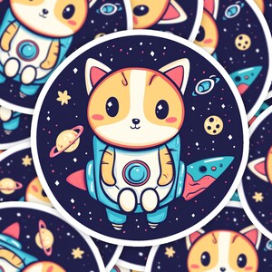 Niedlicher Weltraumkatzenaufkleber, niedlicher Astronautenaufkleber, niedlicher Weltraumaufkleber, Weltraumkatzenaufkleber, Astronautenaufkleber, Weltraumaufkleber