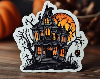 Halloween Haunted House Sticker, Haunted House Sticker