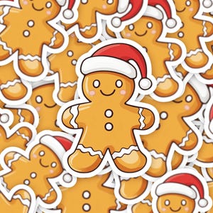 Cute Christmas Gingerbread Man Sticker, Cute Gingerbread Man Sticker, Cute Christmas Sticker, Christmas Gingerbread Man Sticker