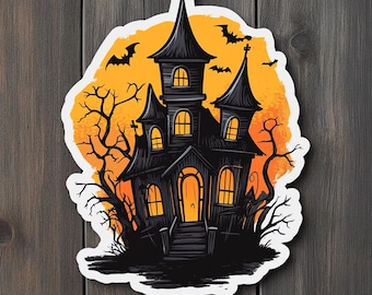 Halloween Haunted House Sticker, Haunted House Sticker