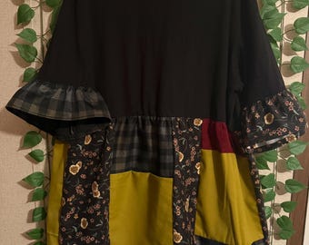 Handmade Patchwork Dress | Ruffle Sleeve Boho Cottagecore Clothing