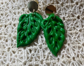 Monstera Polymer Clay Earrings