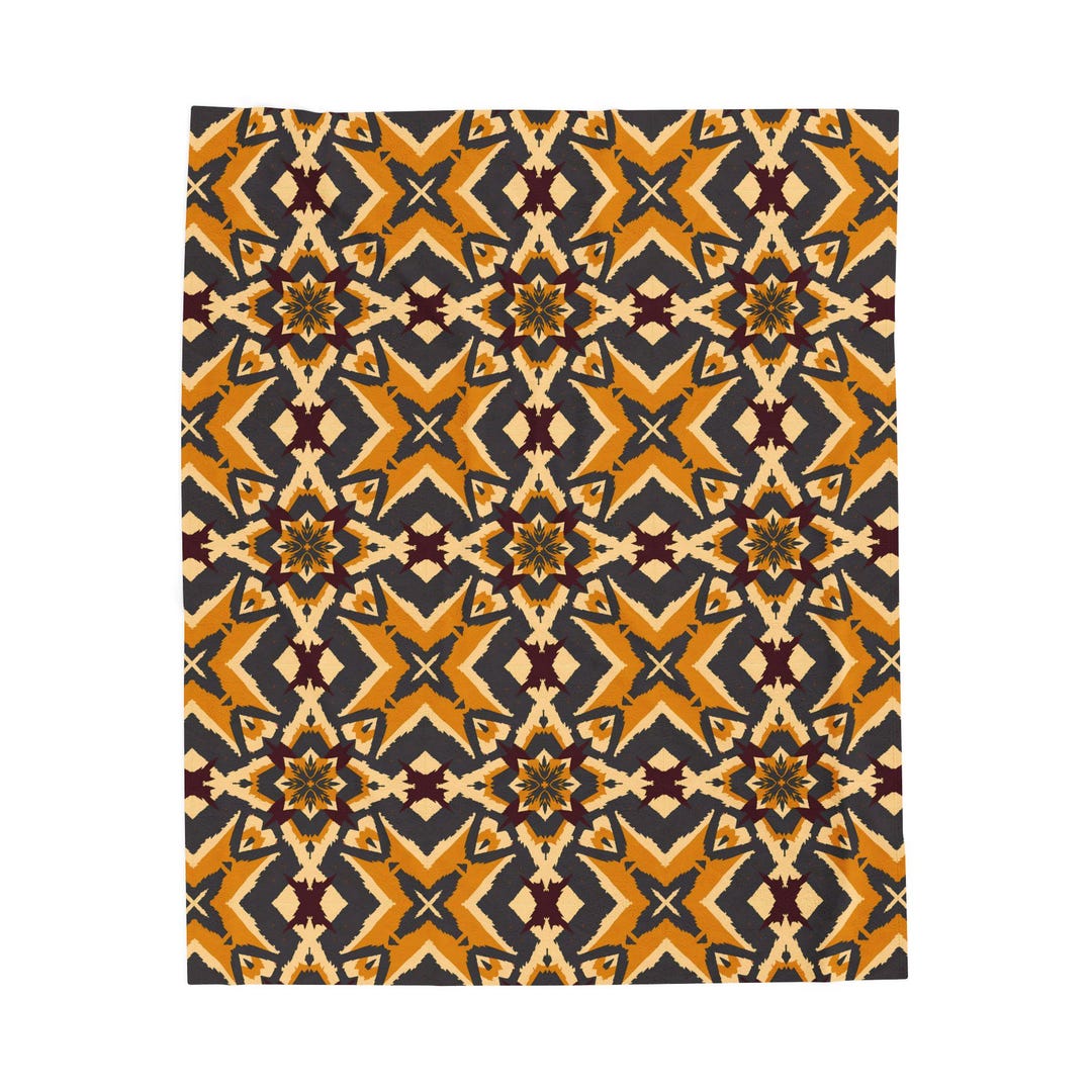 Geometric Star Mandala Velveteen Plush Blanket Yellow Brown Pattern