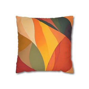 Abstract Square Pillowcase, Multi Colored Throw Pillow Cover, Green Orange Rust Tan, Home Decor Accent, Sofa Cushion Case, Couch Pillow