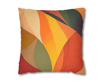 Abstract Square Pillowcase, Multi Colored Throw Pillow Cover, Green Orange Rust Tan, Home Decor Accent, Sofa Cushion Case, Couch Pillow