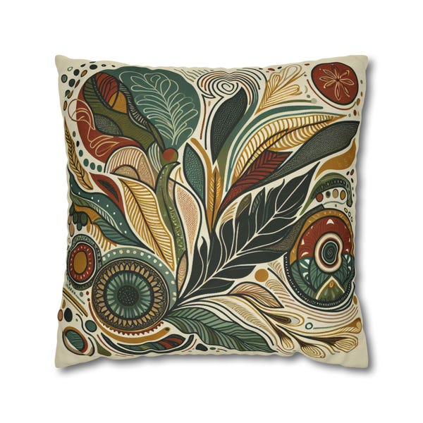 Fall Foliage Pillow Cover, Autumn Boho Home Decor, Thanksgiving Throw Pillow