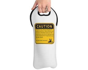 Wine Tote Bag with Caution Sign Man - Fun Party Accessory, Wine Carrier, Novelty Tote for Celebrations, Wine Lover's Gift, Outdoor Picnics
