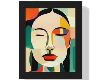 Framed Abstract Portrait Poster, Modern Art Wall Decor
