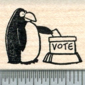 Tampon en caoutchouc pour le vote des pingouins, série Votes D33709, montage sur bois