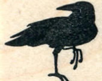 Raven Rubber Stamp, Small Black Bird, Crow A31010 Wood Mounted