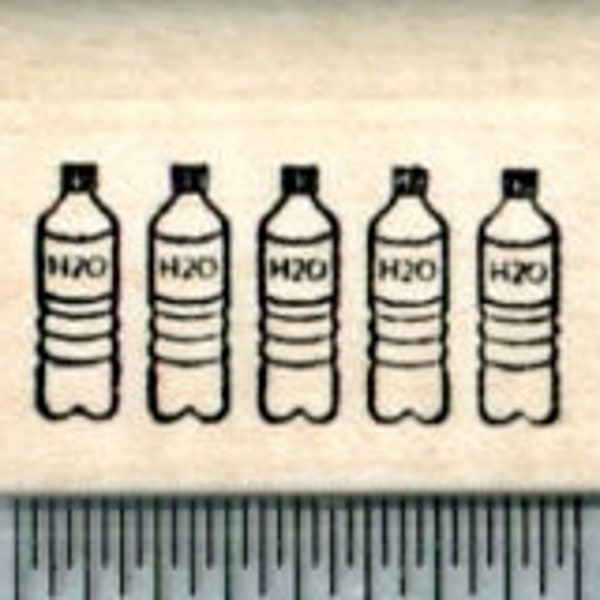 Water Bottle Rubber Stamp, in a Row, Track Your Hydration A33610 Wood Mounted