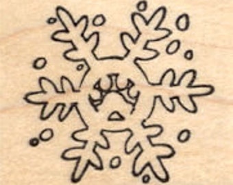 Paw Print Snowflake Rubber Stamp, Winter Snow D19908 Wood Mounted