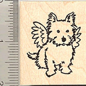 Cute Terrier Dog Angel Rubber Stamp E7601 Wood Mounted