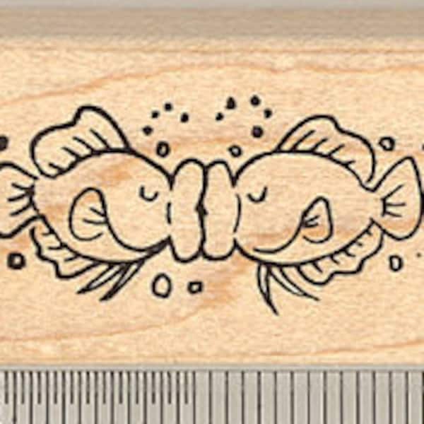 Kissing Fish Rubber Stamp, Valentine's Day D8916 Wood Mounted