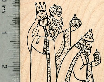 Christmas Rubber Stamp, Gift of the Magi, Three Kings K37301 Wood Mounted