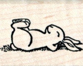 Reclining Bunny Rubber Stamp, Rabbit Relaxing D31802 Wood Mounted
