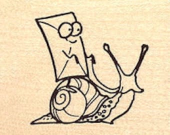 Cutest Little Snail Mail Rubber Stamp E8804 Wood Mounted