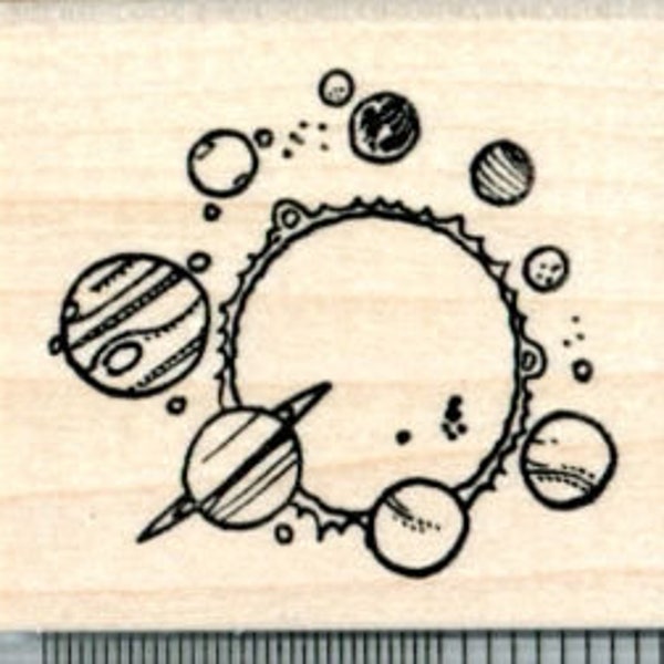 Solar System Rubber Stamp, Astronomy Science Series E32306 Wood Mounted